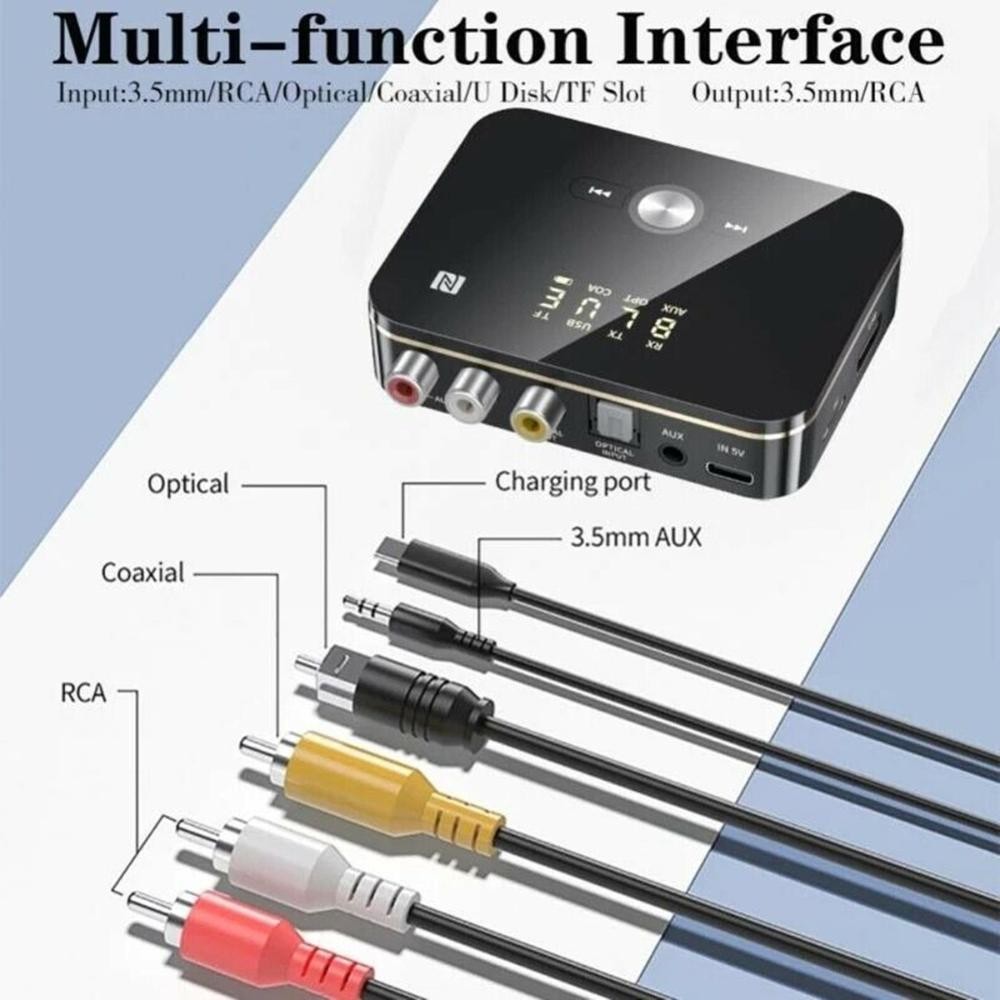 NFC Multi-Function Bluetooth Receiver Wireless 3.5mm AUX to 2RCA Audio Adapter F