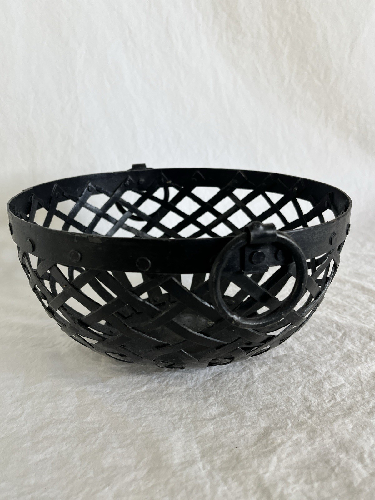 Black Resin Basket with Ring Handles Inspired by Cast Iron Baskets