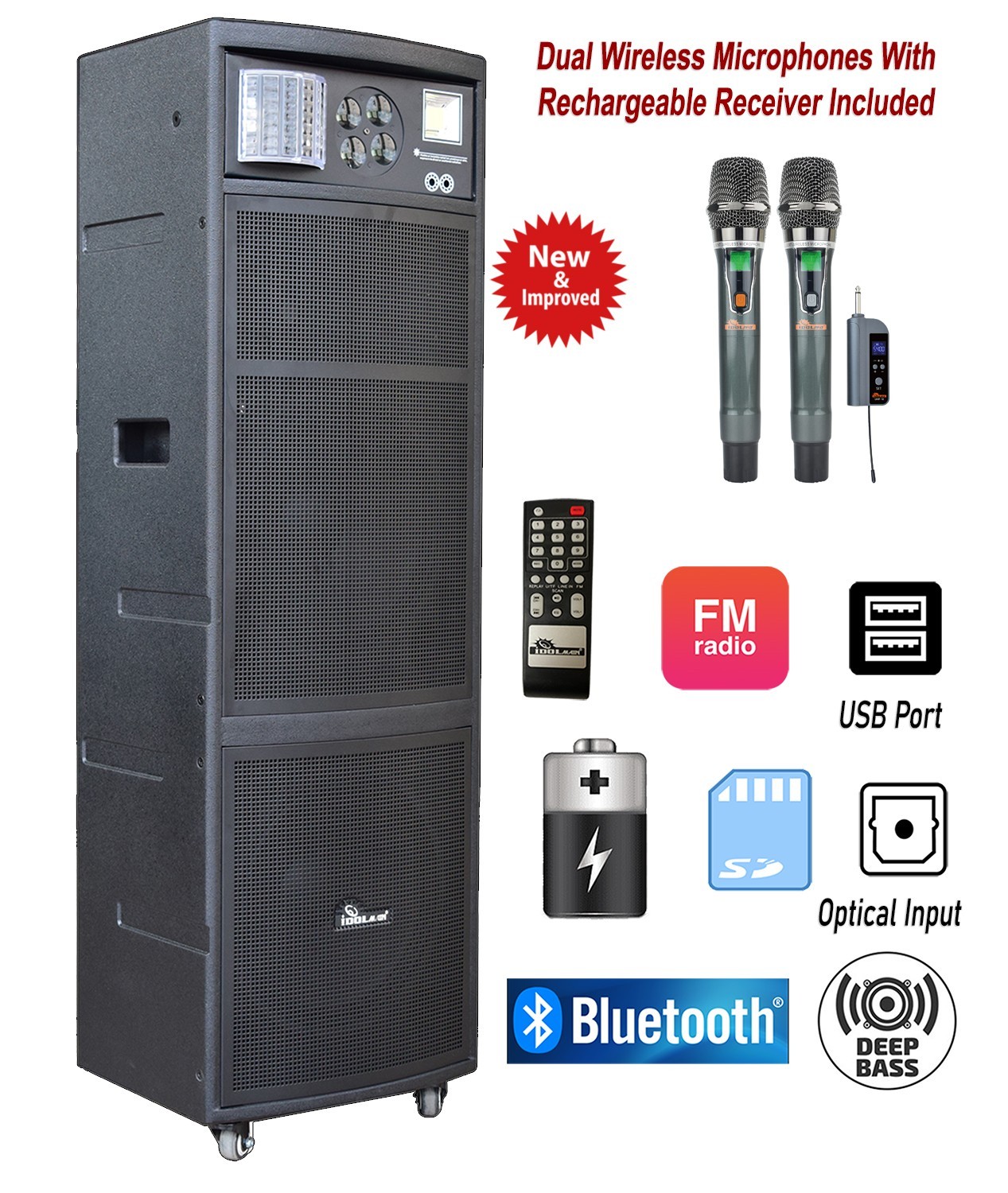 IDOLmain IPS-DJ07II Portable Rechargeable Bluetooth Karaoke Speaker Optical Mics