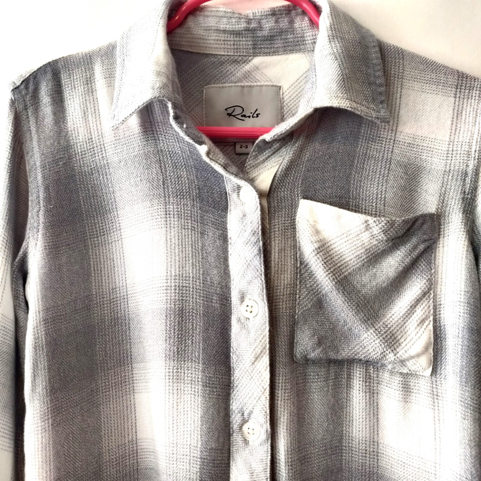 Rails Toddler Girls Size 2-3 Blue Gray Plaid Button Up Long Sleeve Rayon Top