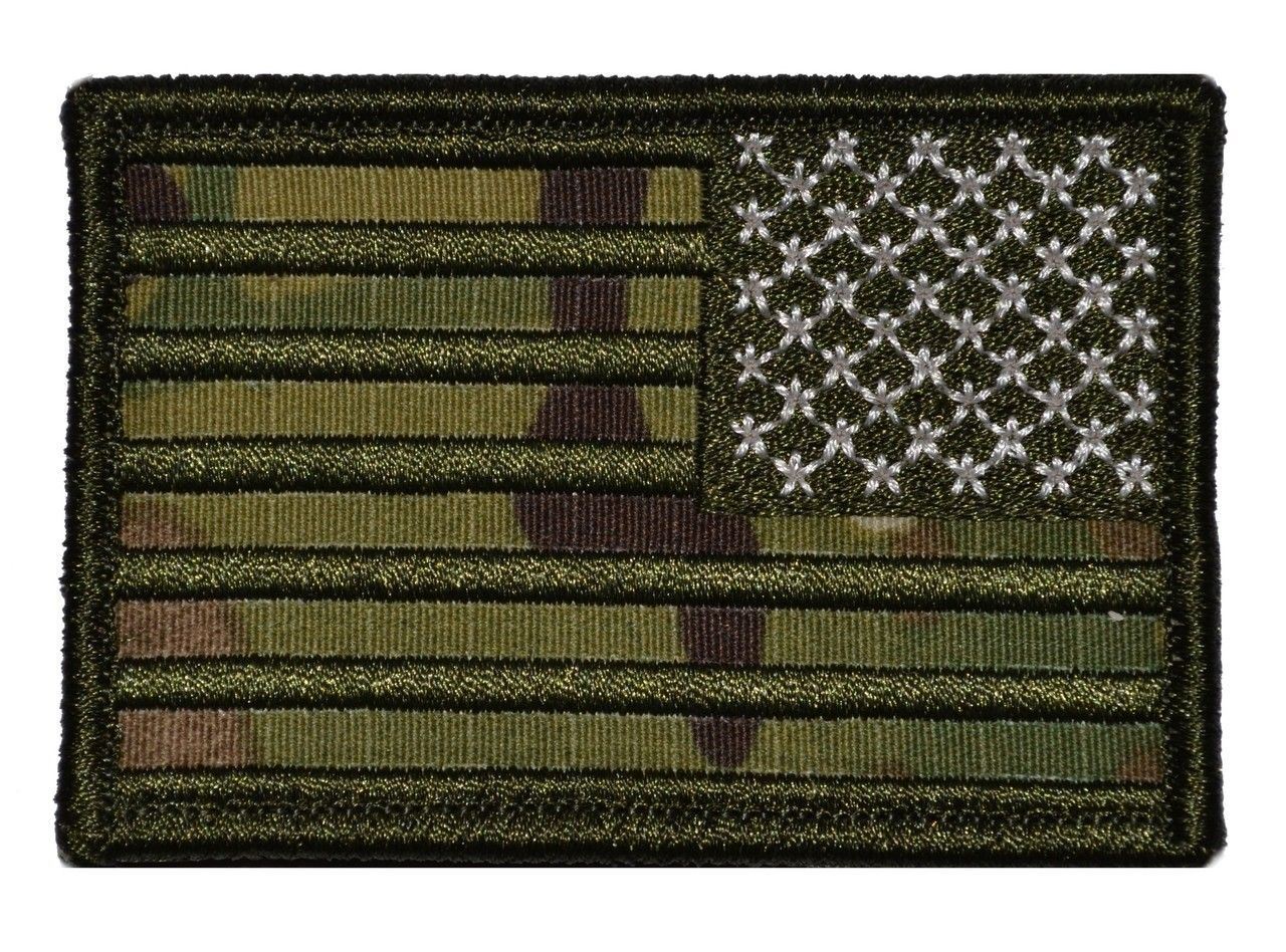 USA Flag 2x3 Military/ Patch Hook Backing Multicam/OCP Green Stitching