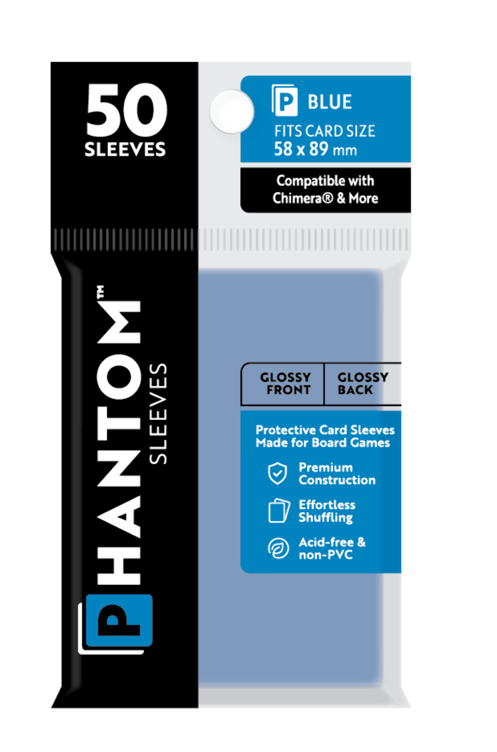 Phantom Sleeves: Blue Size (58mm x 89mm) 50 ct Brand New