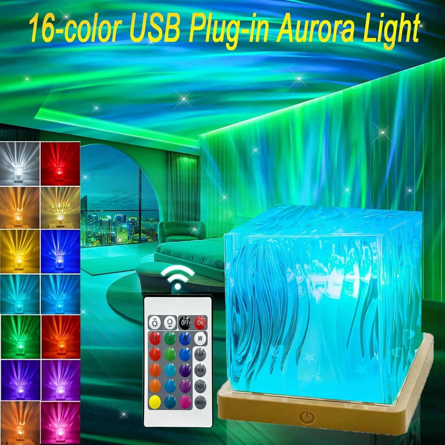 Northern Lights Projector Galaxy Lamp 16 Color LED Mood Light Remote Ocean Wave