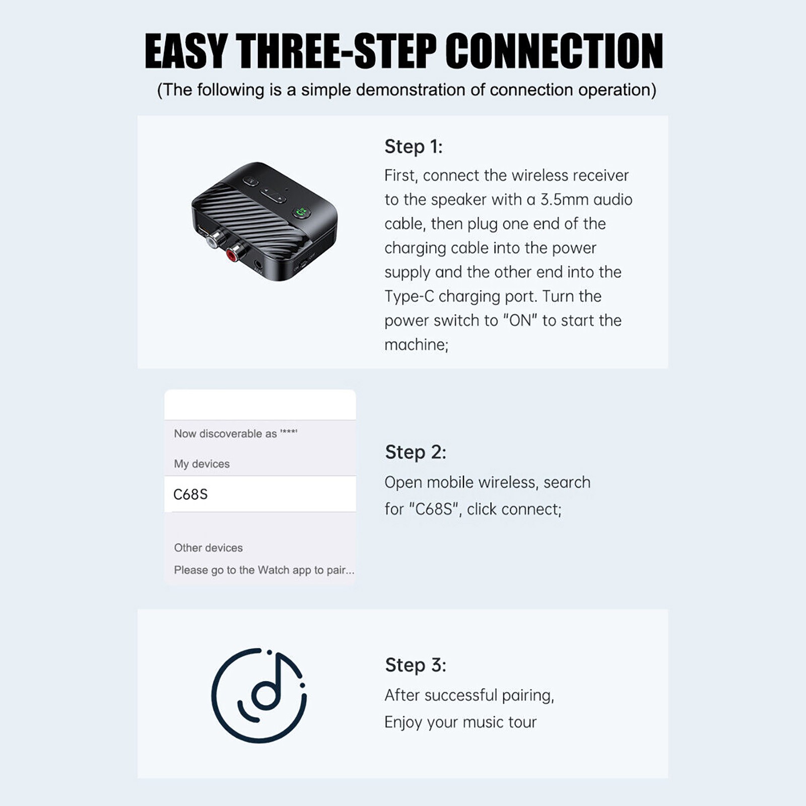 Bluetooth 5.3 Receiver Adapter Wireless 3.5mm AUX to 2 RCA USB Audio Adapter