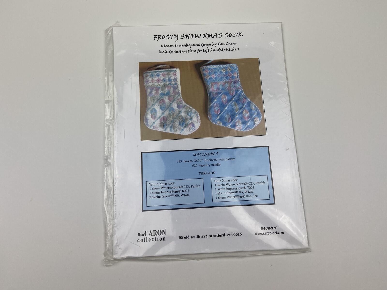 The Caron Collection Frosty Snow Christmas Sock Needlepoint Pattern With Canvas