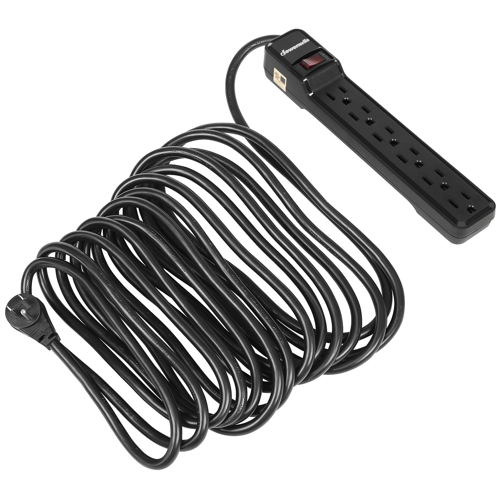 6 Outlet Surge Protector 25 Ft Long Extension Cord Low Profile Flat Plug