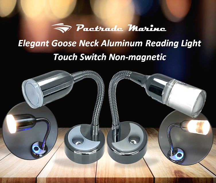 Pactrade Marine Boat RV Auto Goose Neck Warm White LED Aluminum Reading Light 2W