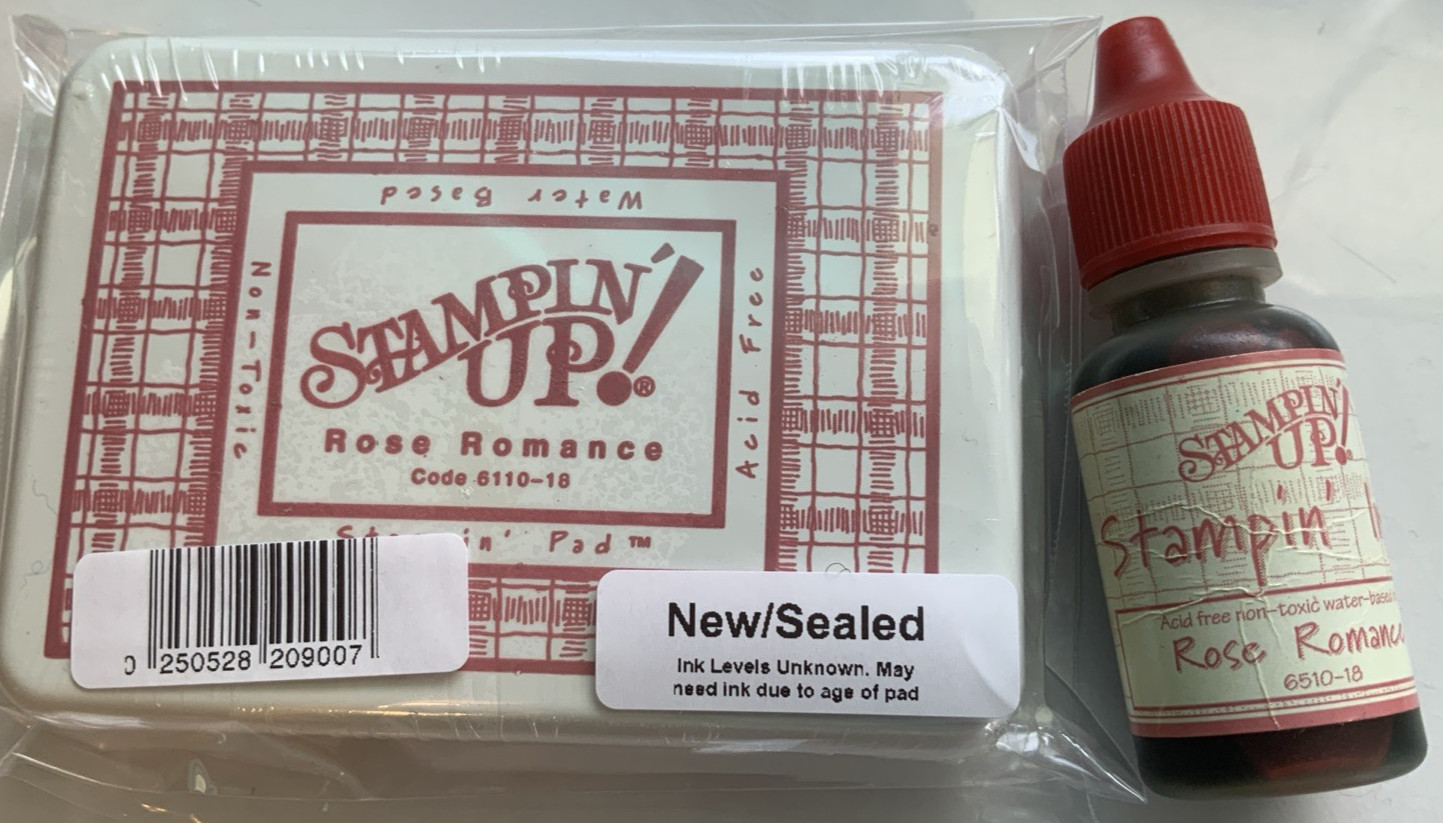 Vintage Stampin Up Ink Pad ROSE ROMANCE Sealed RETIRED 2002 with Full REINKER