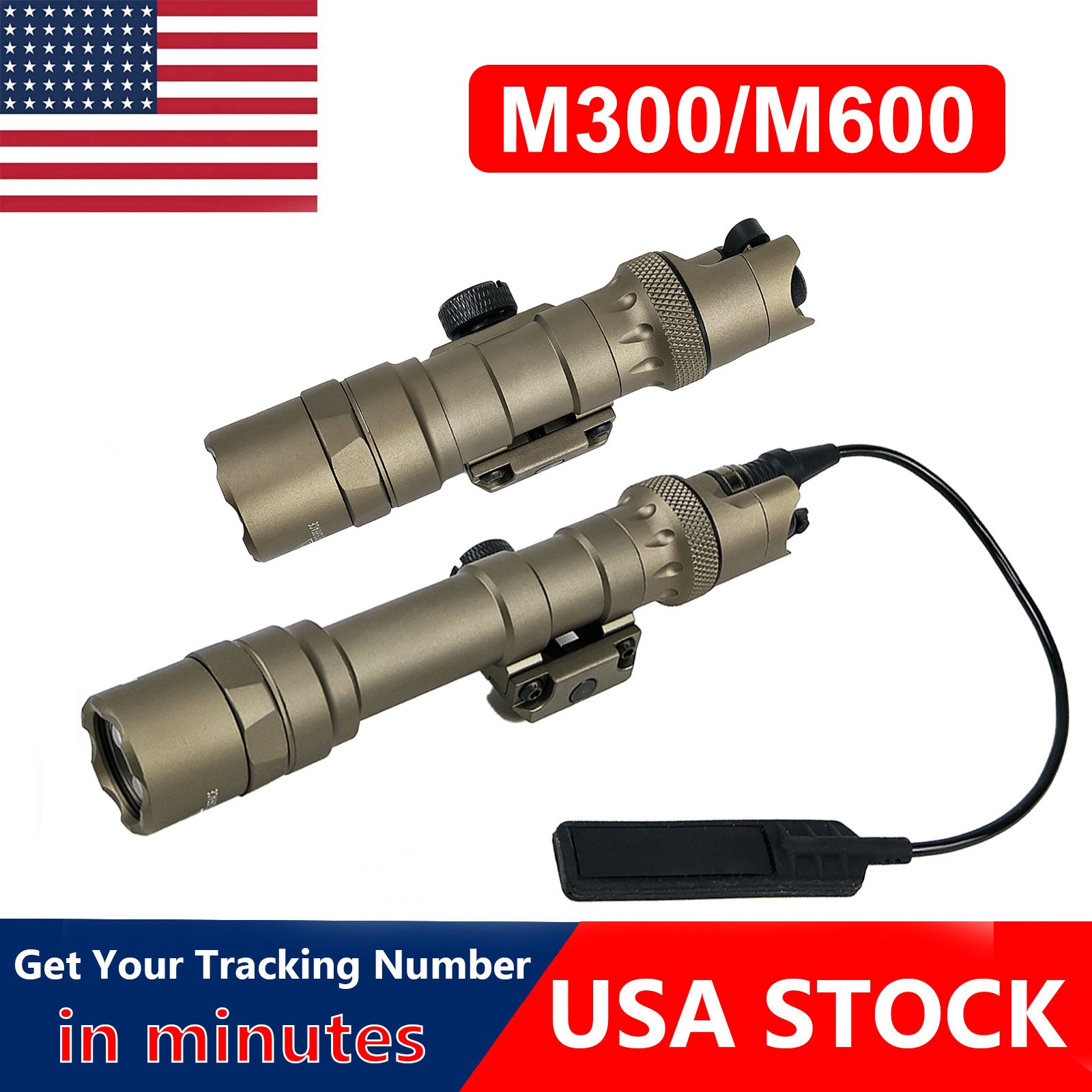 Tactical M300B M600B Weapon Light Flashlight With Pressure Switch + Dual Tailcap