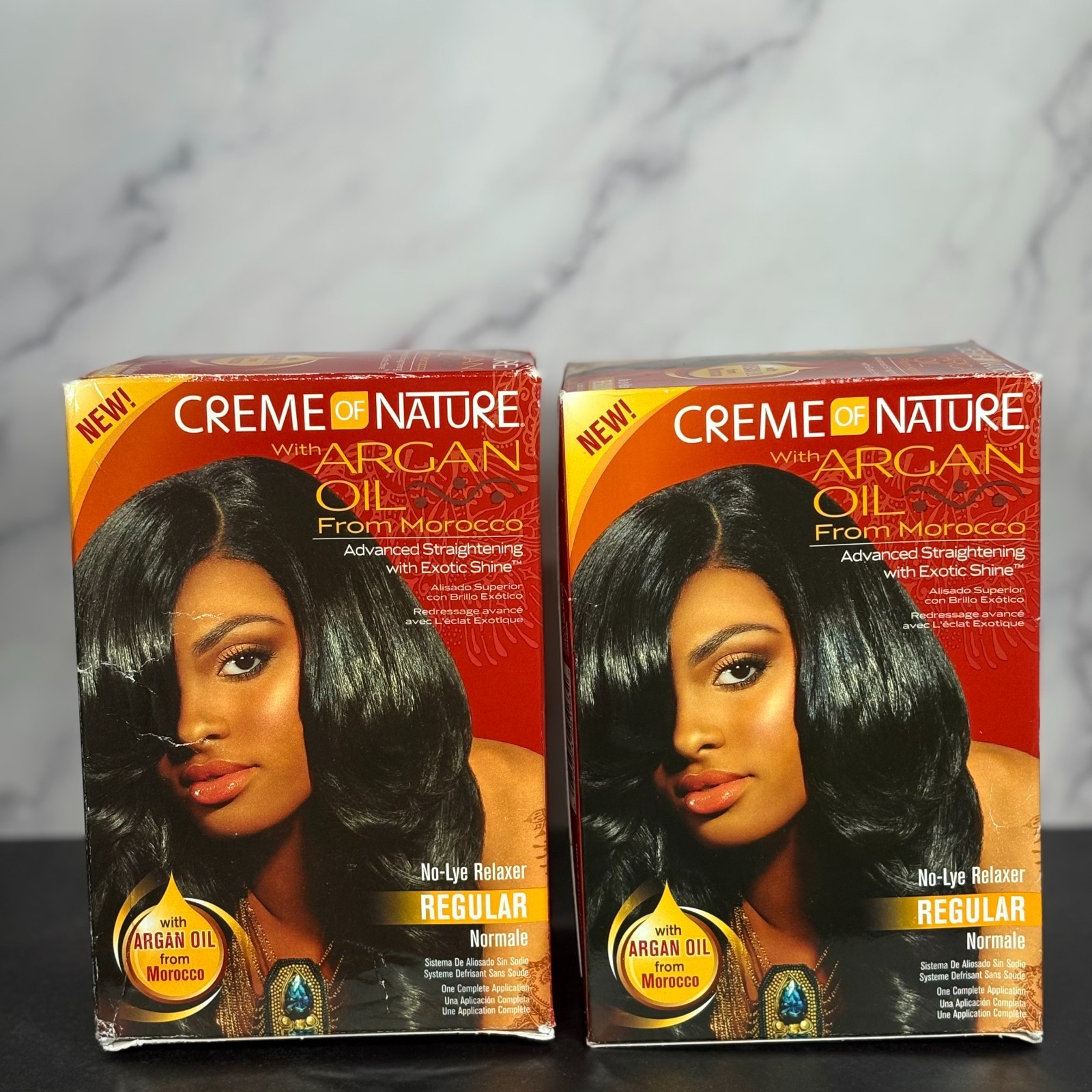 2 PACK Creme of Nature with Argan Oil from Morocco No Lye Relaxer Kit REGULAR