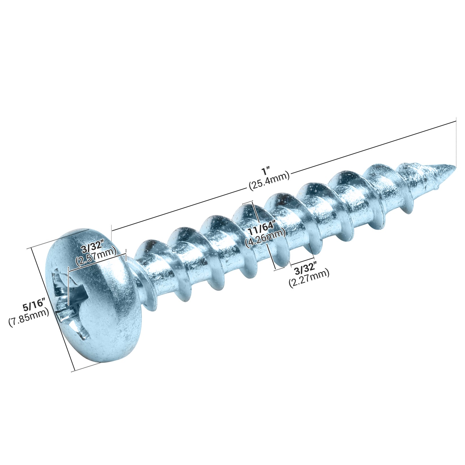 #8 x 1" Deep Thread Phillips Pan Head Screw Zinc Plated