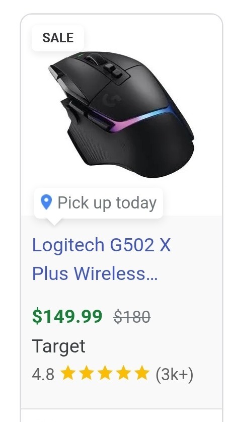 White Trim! Logitech G502 X Plus Gaming Mouse w/ LightSync - 910-06160 Used