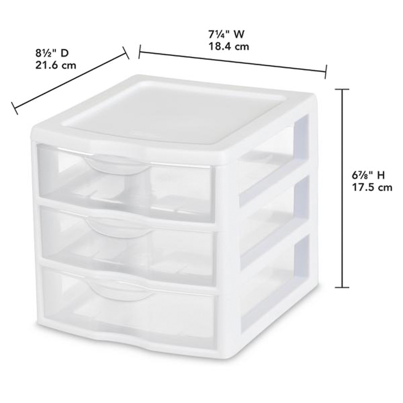 Sterilite ClearView Plastic Small 3 Drawer Desktop Storage Unit, White, 6 Pack