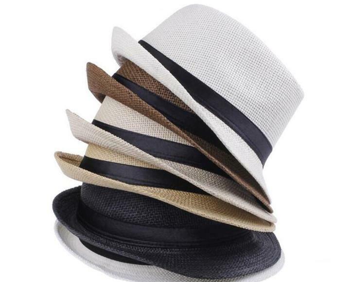 Unisex Summer Straw Fedora Hat Trilby Cuban Sun Cap Panama Short Brim Visor