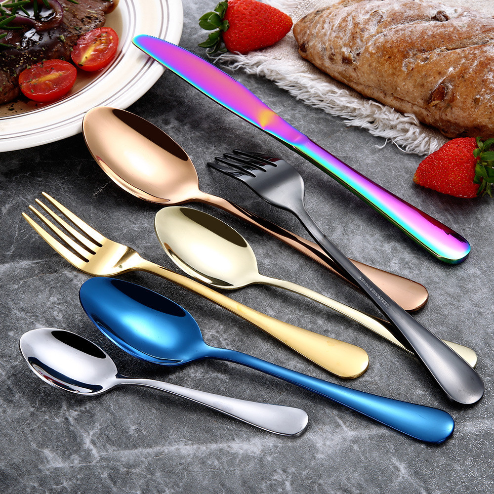 4Pcs Flatware Rainbow Dinnerware Stainless Steel Tableware Set Fork Spoon Knife