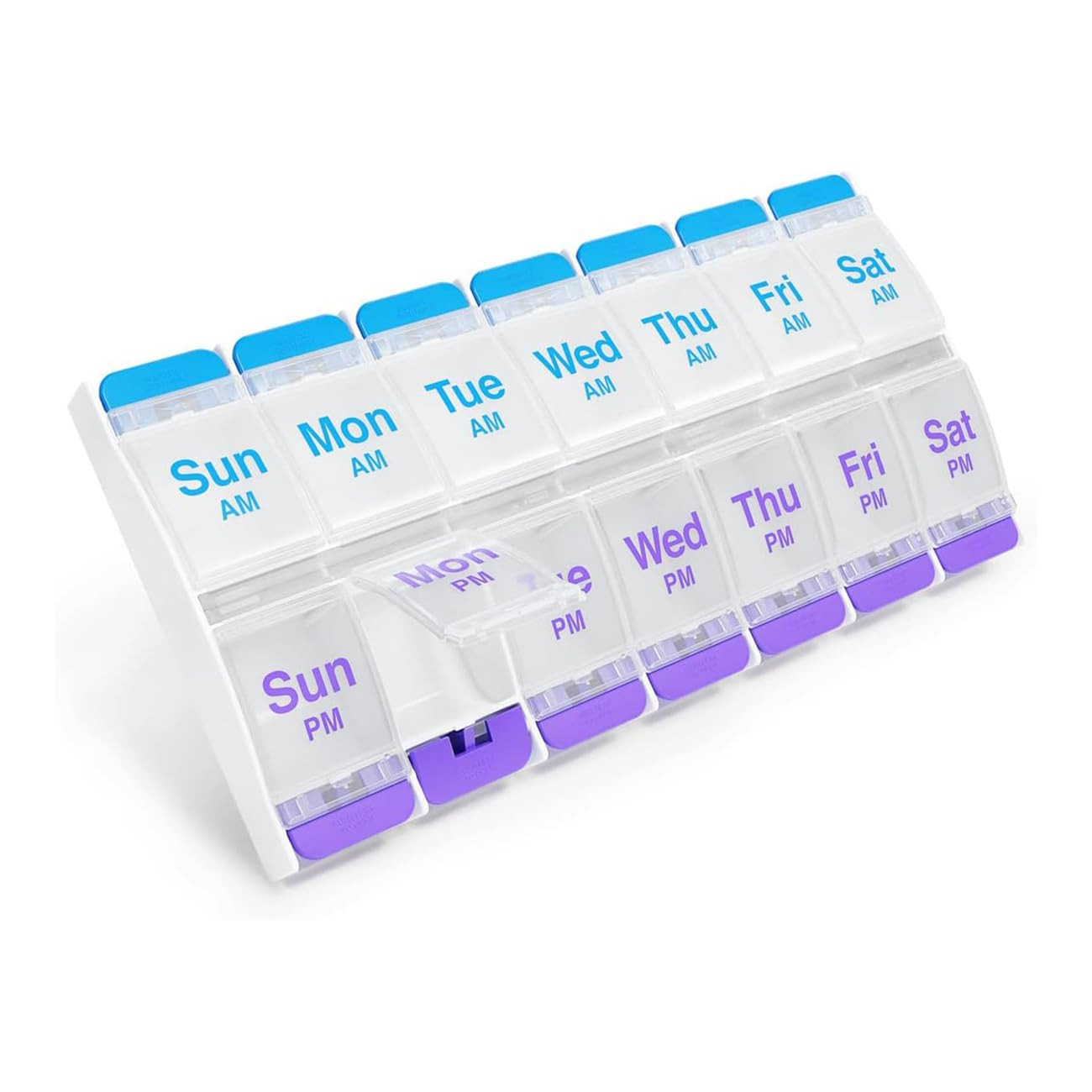 Push Button (7-Day) Pill Case, Medicine Planner, Daily Vitamin Organizer, 2 Time