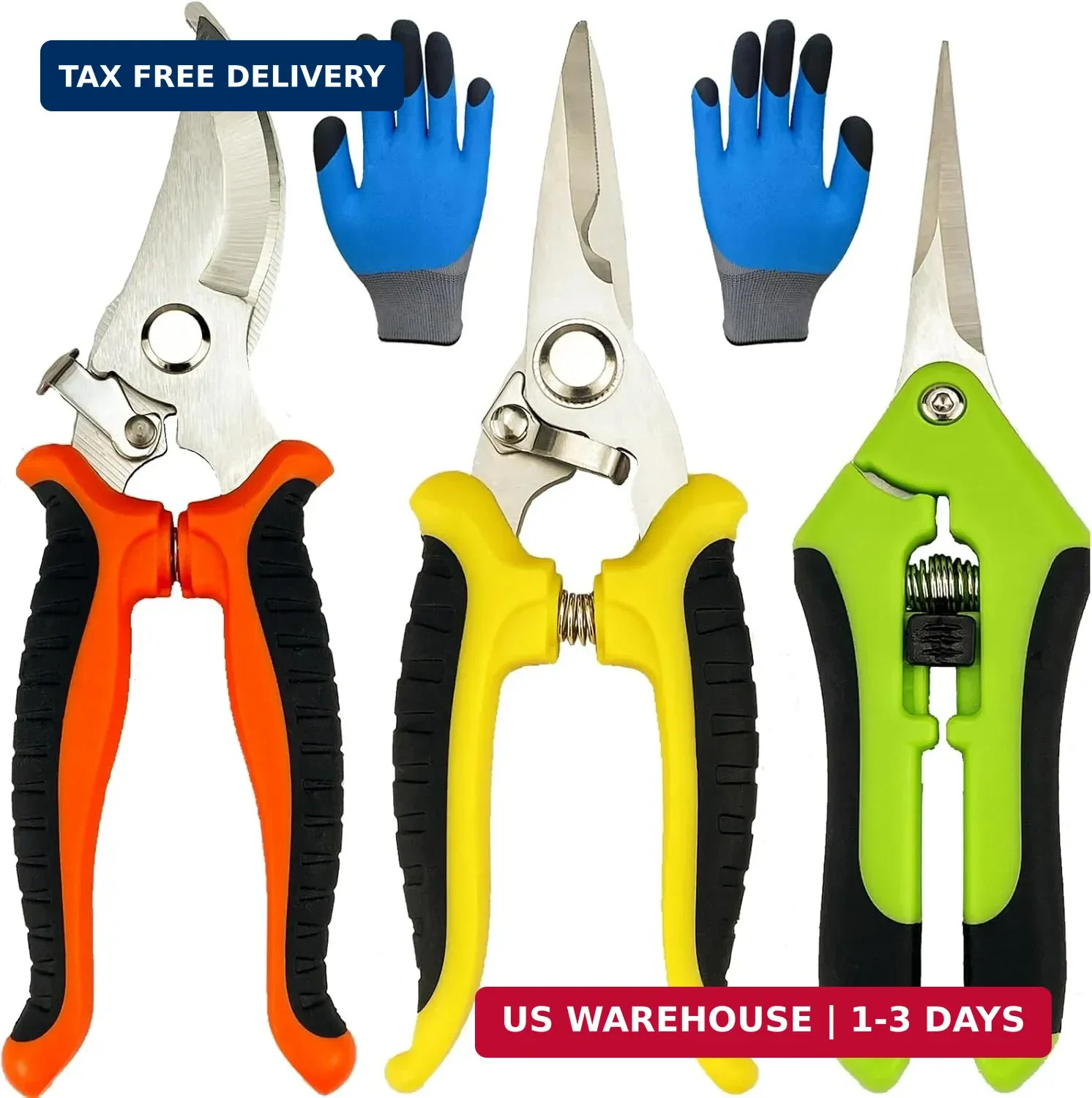 Pruning Shears, 4 Pack Garden Shears with Gardening gloves, Clippers Handheld, S