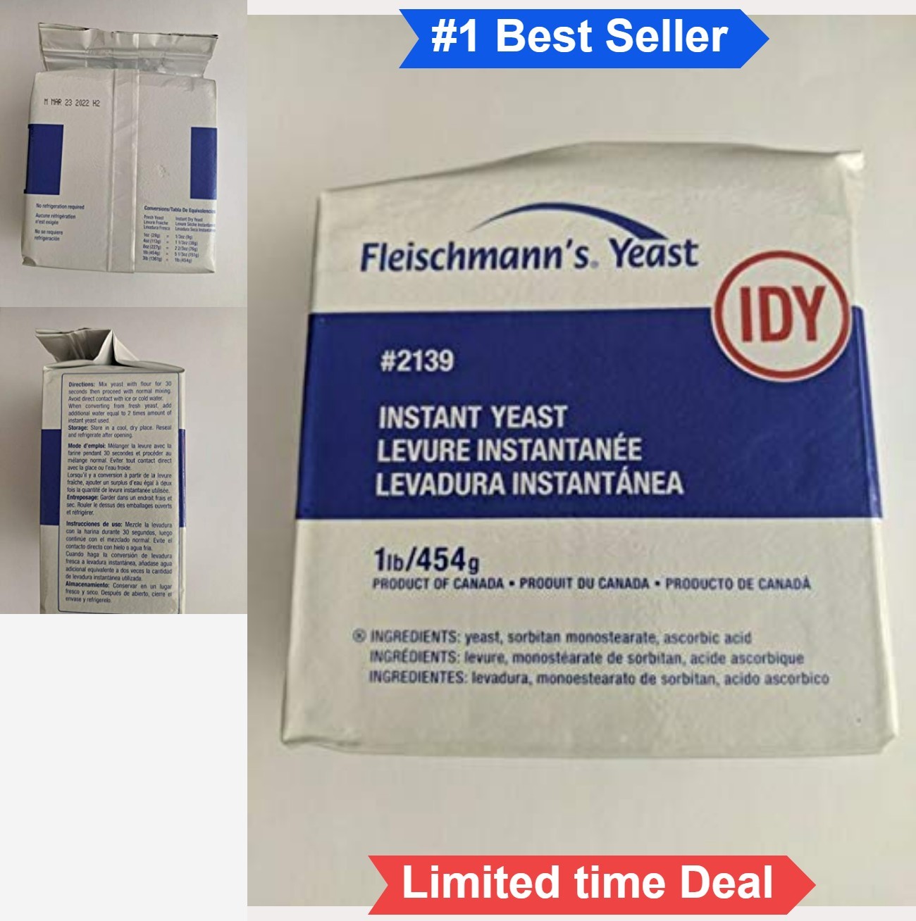 Instant Dry Yeast 1 Pound Bag No Preservatives 16 Ounce Kosher 16 Count Packets