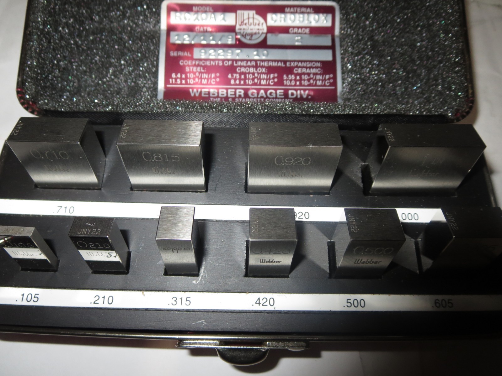 Webber Gauge Block Set, Croblox, Grade 2, RC10A1