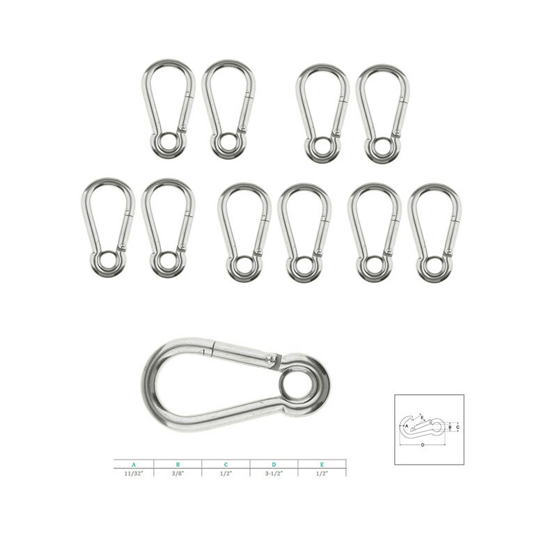 10 PC 316 Stainless Steel Spring Snap Hook With Eyelet 11/32''