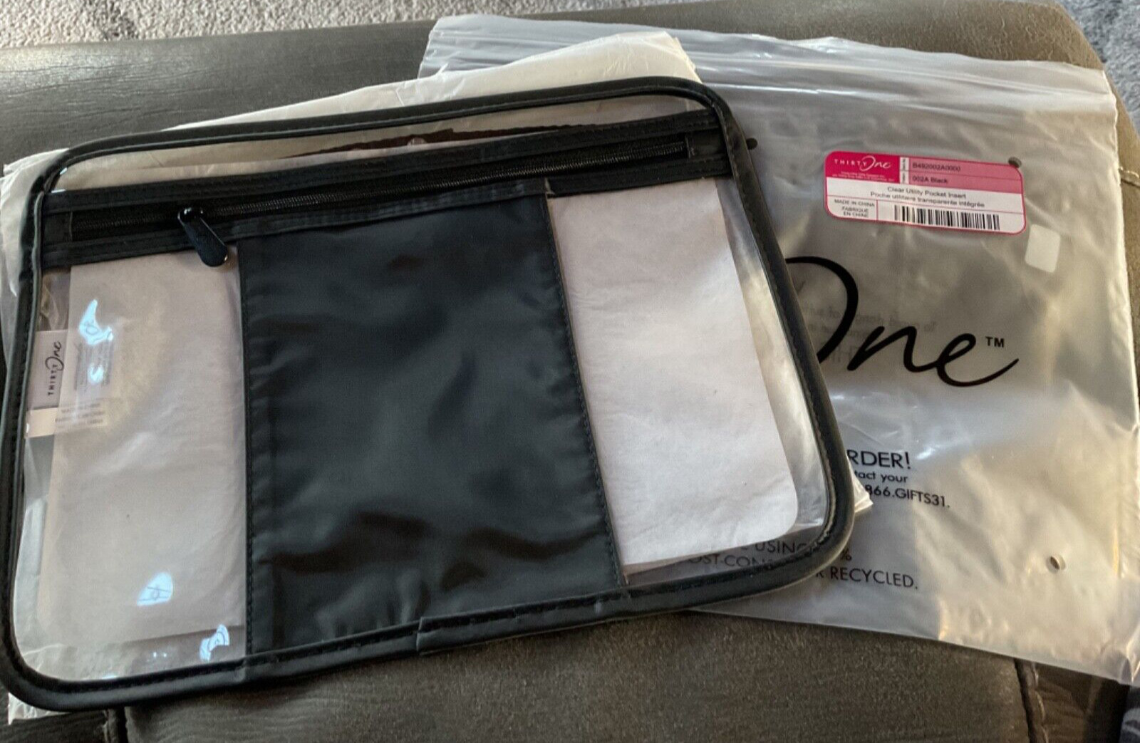 Thirty One Clear Utility Pocket Insert - Black - NWT