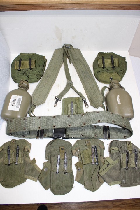 US Military Issue Alice Field Gear Belt Suspenders 4 Ammo Pouches 2Canteen LARGE