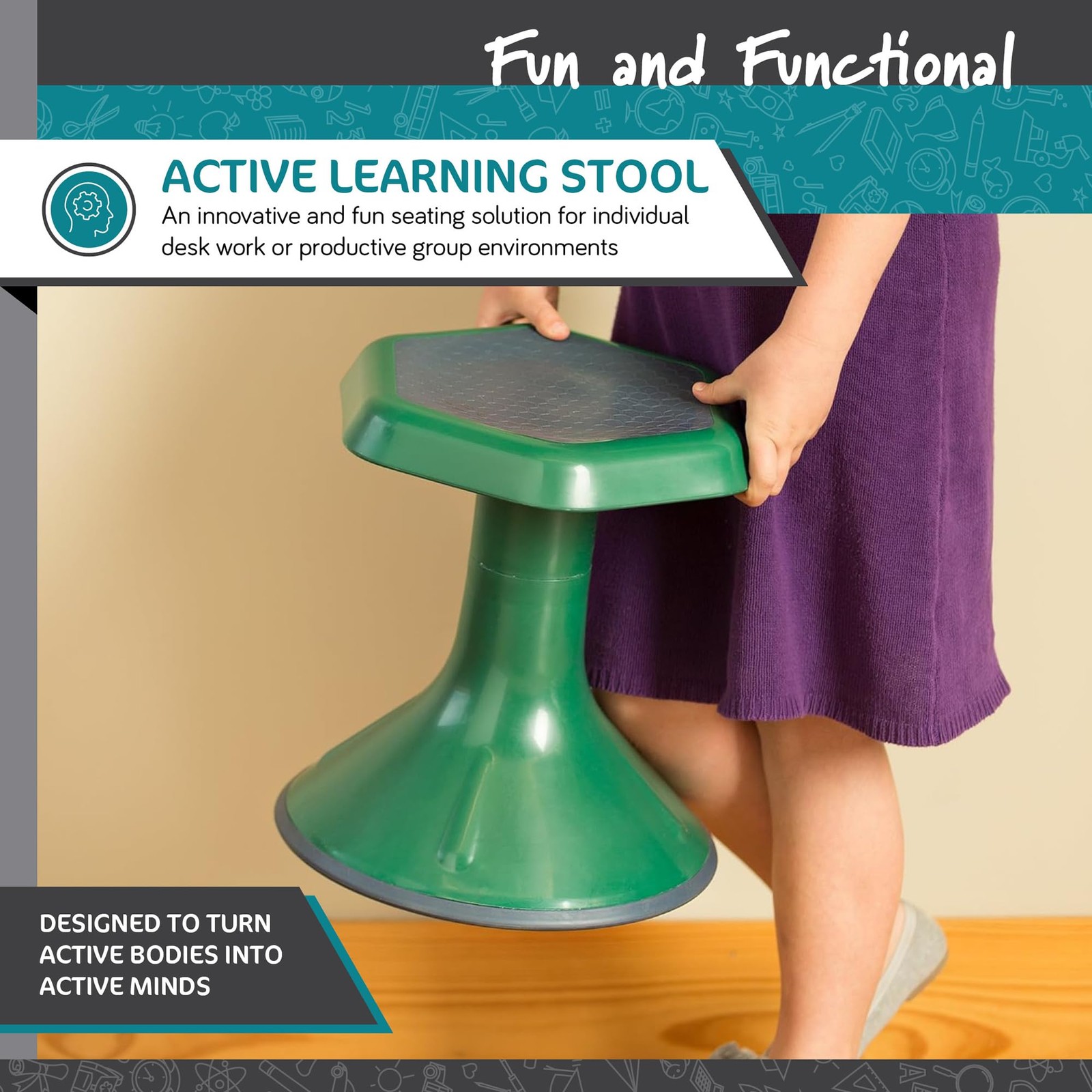 Active Learning Chair/ Stool 18 H Black LNT-3046-18BK