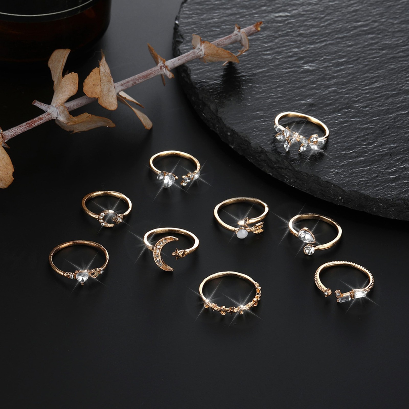 Dcfywl731 Gold Stackable Knuckle Rings Set for Women Boho Retro Star Moon Hea...