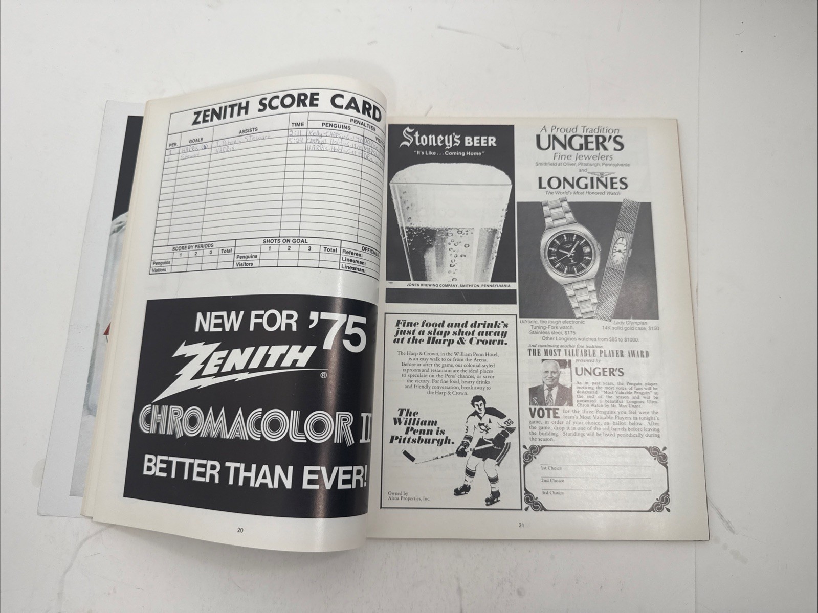 1975 Stanley Cup Playoffs Pittsburgh Penguins Program Gary Inness Autograph