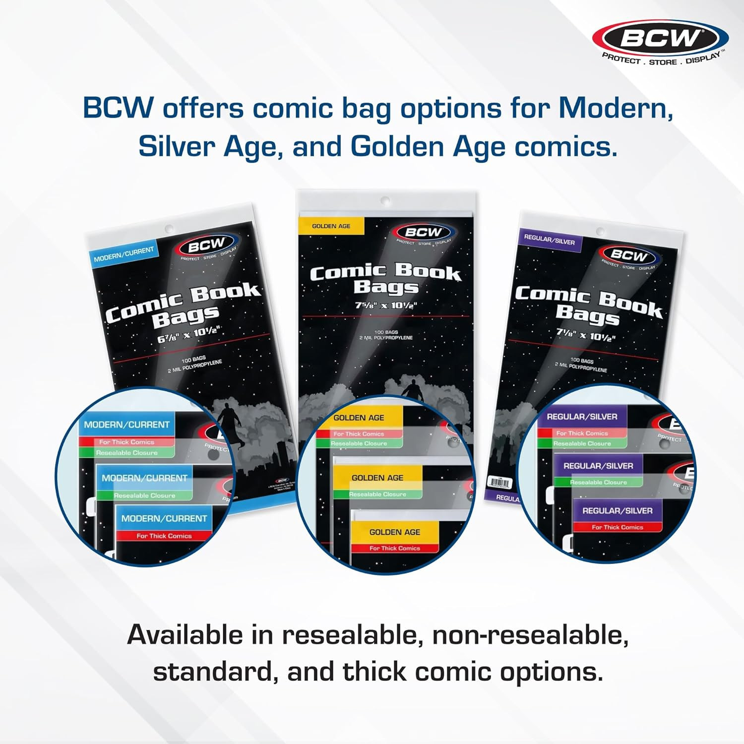 Resealable Silver Age Comic Bags - 100 Ct, Protection for Silver Age Comic