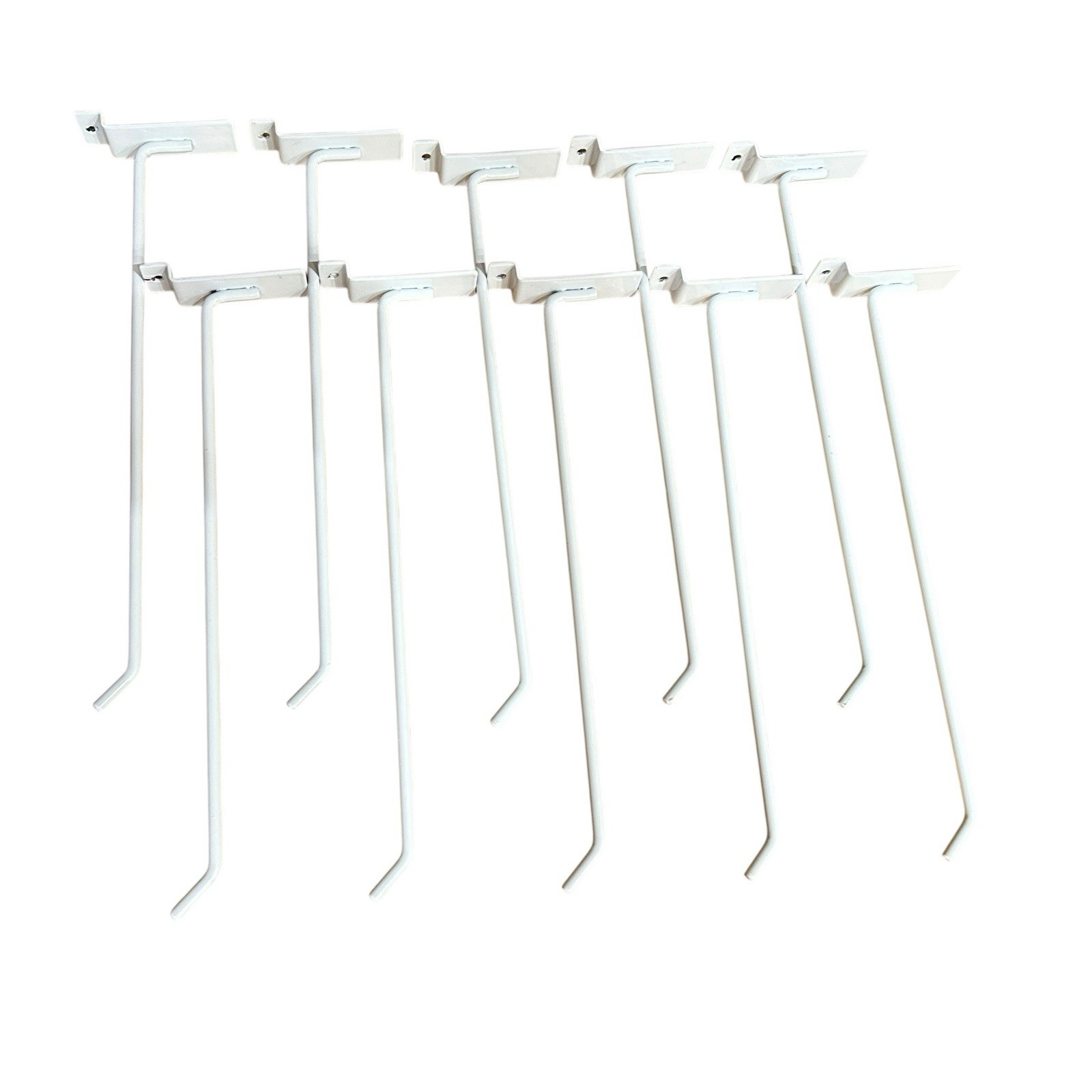 10 White Metal Pegboard Hooks - Slatwall Display Hangers for Retail Garage