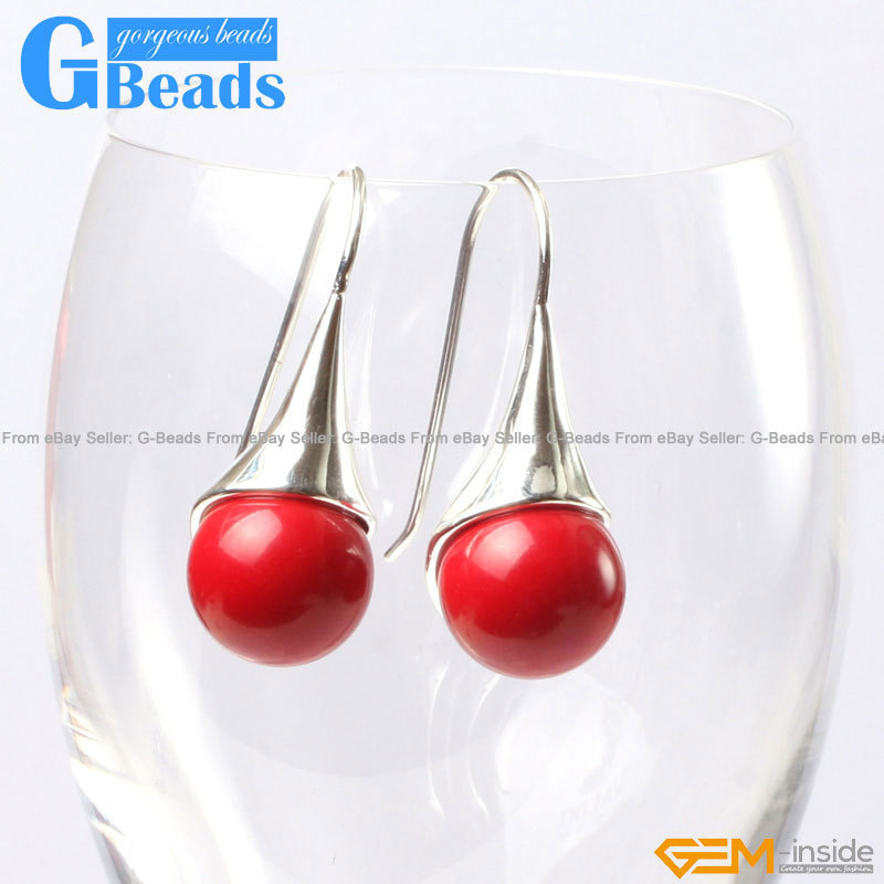 Fashion 12mm Round Ball Beads Tibetan Silver Dangle Earring For Chritmas Gift