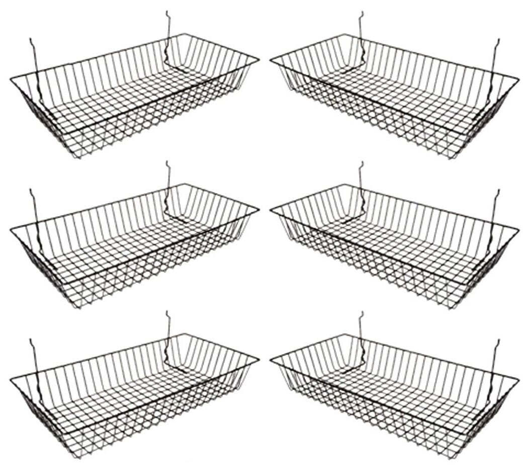 Wire Baskets for Grid Wall and Slat Wall - Wire Basket 24" L x 12" D x 4" H -6PK
