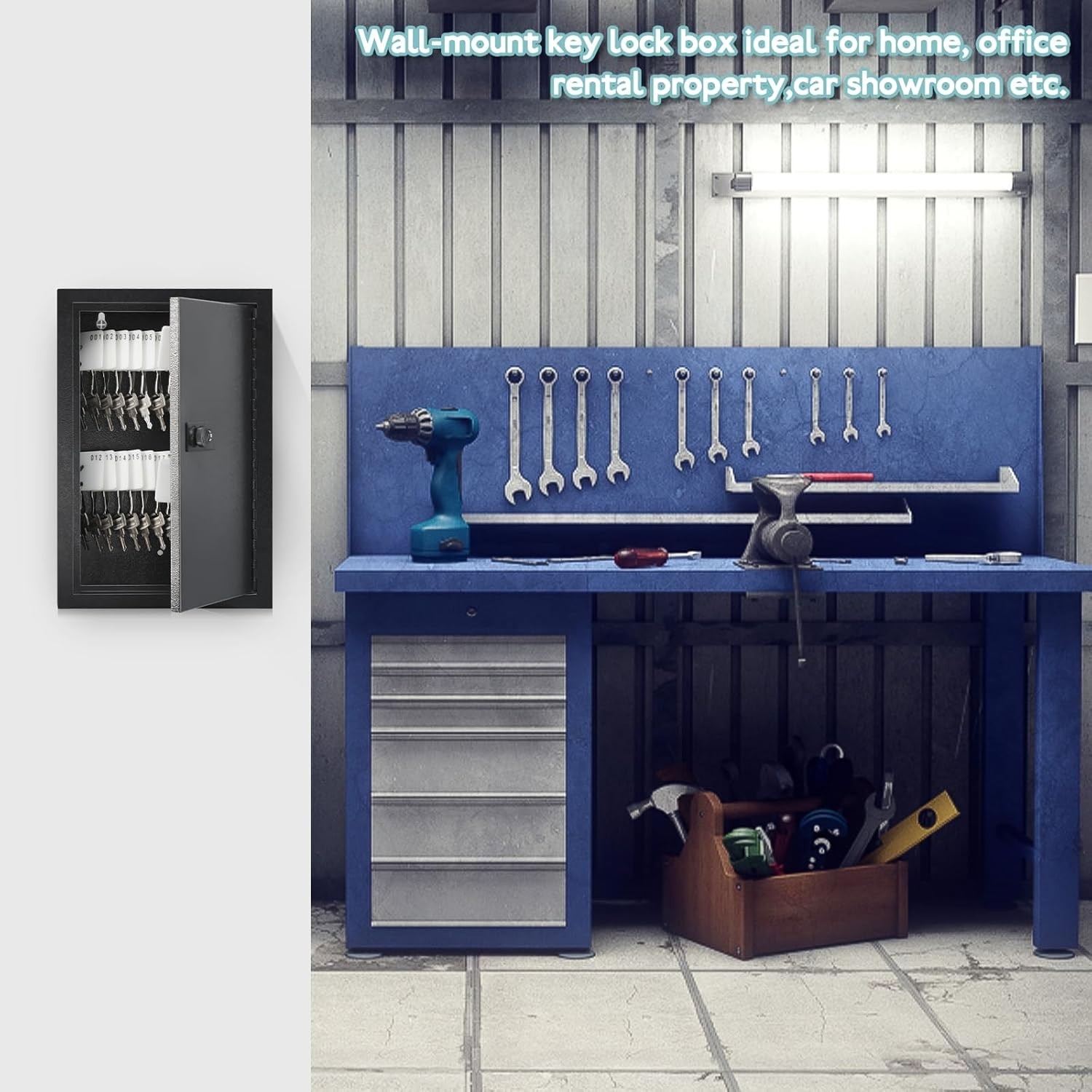 Locking Key Cabinet, 40 Key Storage Lock Box with Code, Key Box Wall Mount, New