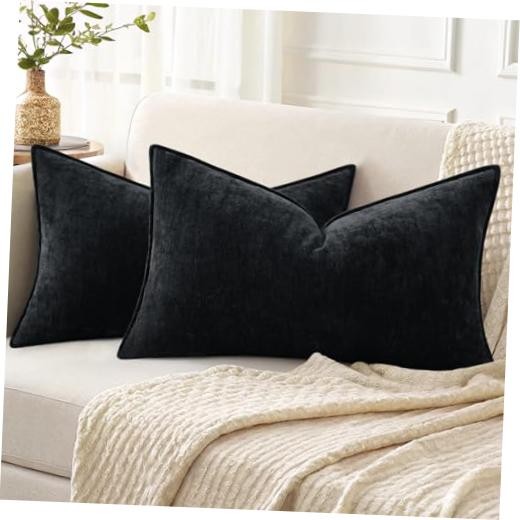 Fall Couch Throw Pillow Covers 12x20 Set of 2, 20" x 12" (Pack of 2) Black