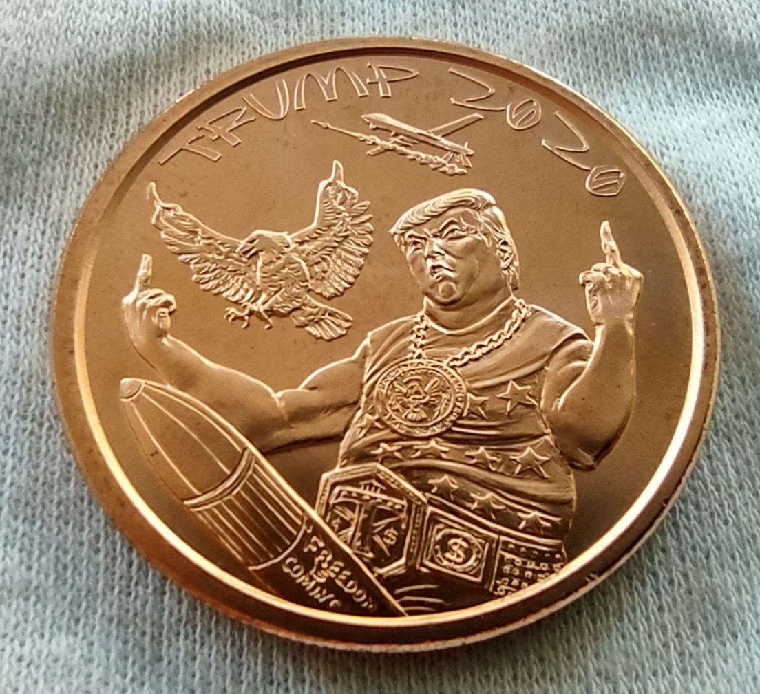 Donald J. Trump 1 Oz  .999 Copper Round Silver Shield 2020 Middle Fingers