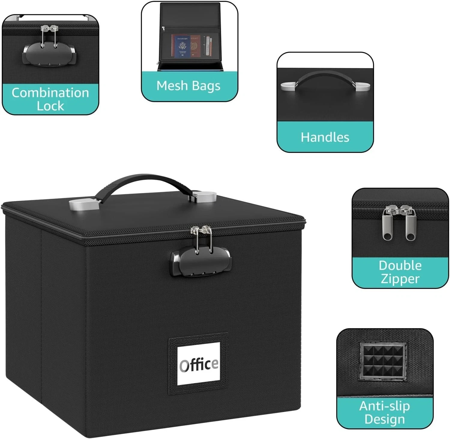 Fireproof File Storage Box with Lock, Waterproof Document Organizer with Handle