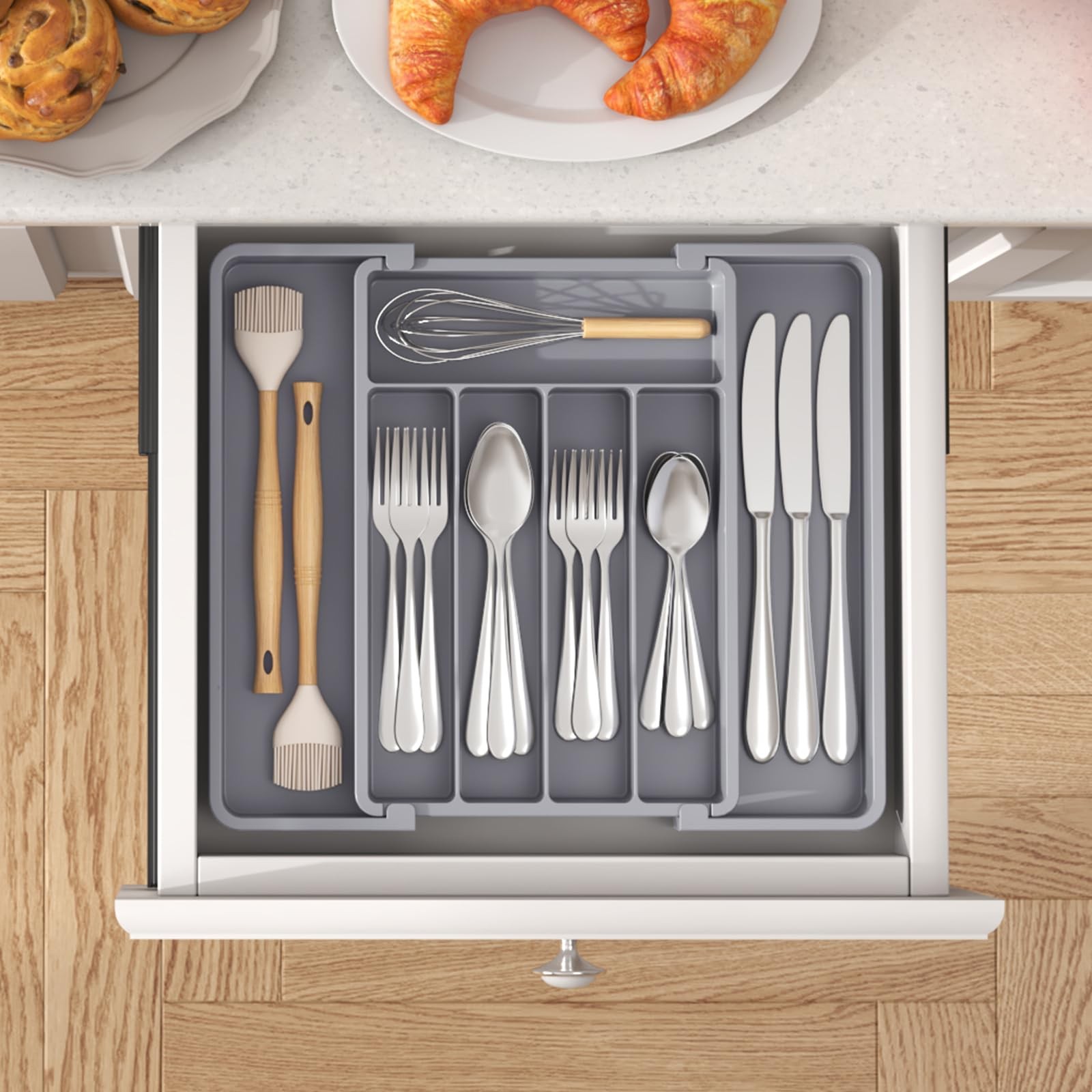 Lifewit Silverware Drawer Organizer, Medium (8.5-14''W x 12''D), Gray
