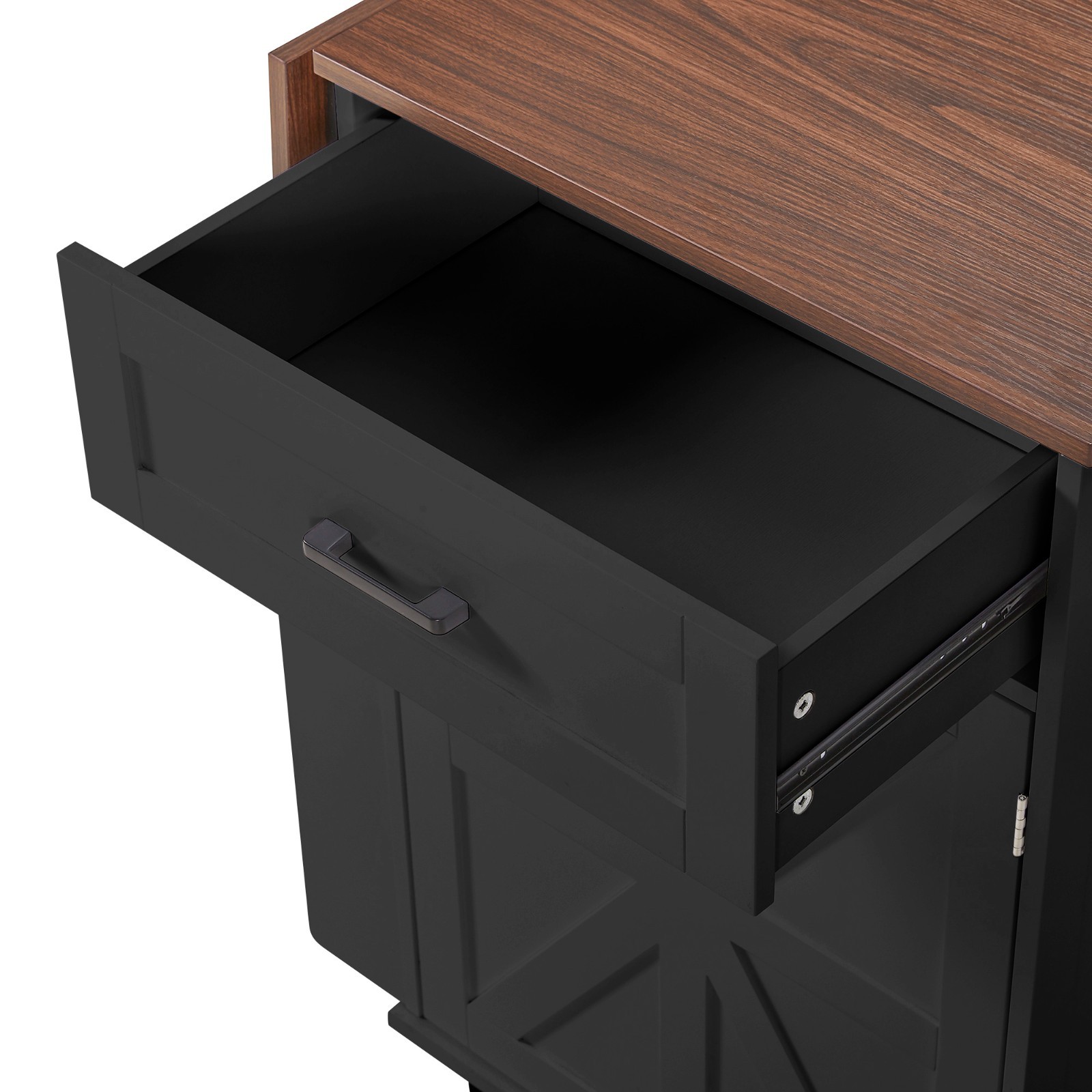 Rolling Kitchen Island Cart Storage Cabinet with Drop Leaf and Side Rack