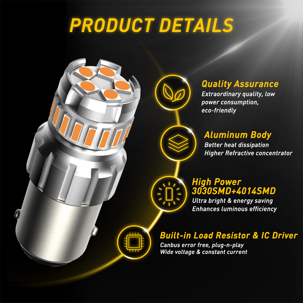 AUXITO 1156 7506 LED Turn Light Signal Amber Flash Canbus Error Free 2F 2/10x