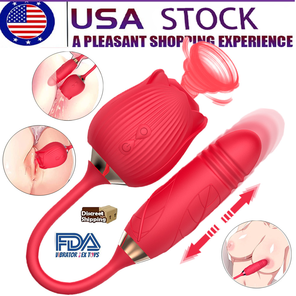 Rose Clit Sucking Vibrator Thrusting G-spot Dildo Massager Sex Toys for Women