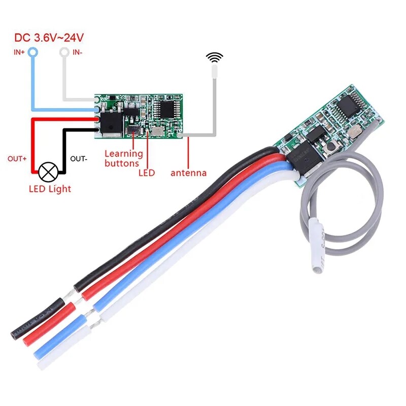 5xDC3.6V-24V 433Mhz 1CH Relay Wireless RF Remote Control Switch Receiver Module