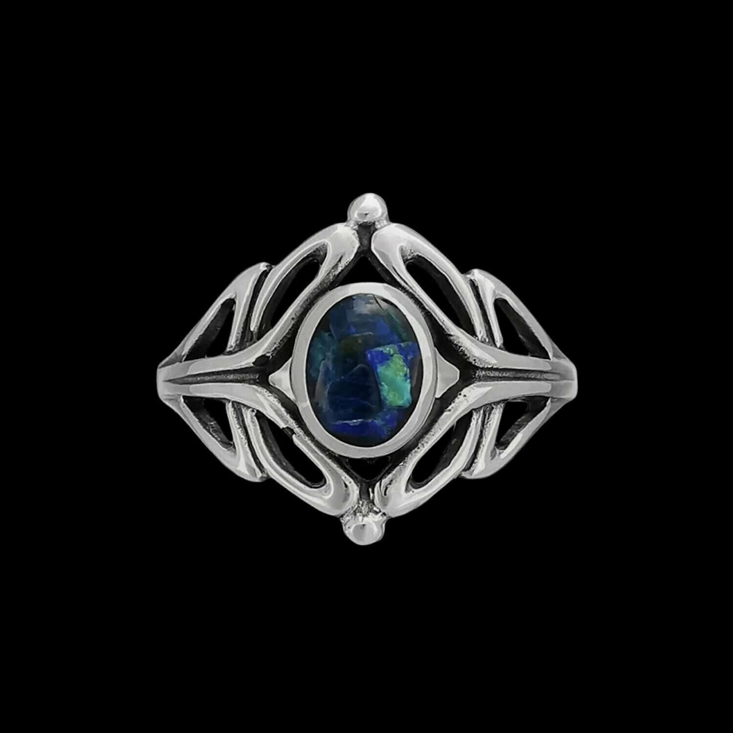Size 5-925 Sterling Silver Oval Azurite Cabochon Ring, Infinite Looped Silver...