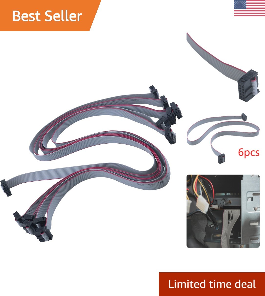 60CM 10 Pin USB ASP IDC Flat Ribbon Cable for High-Speed Programming - 6 Pack
