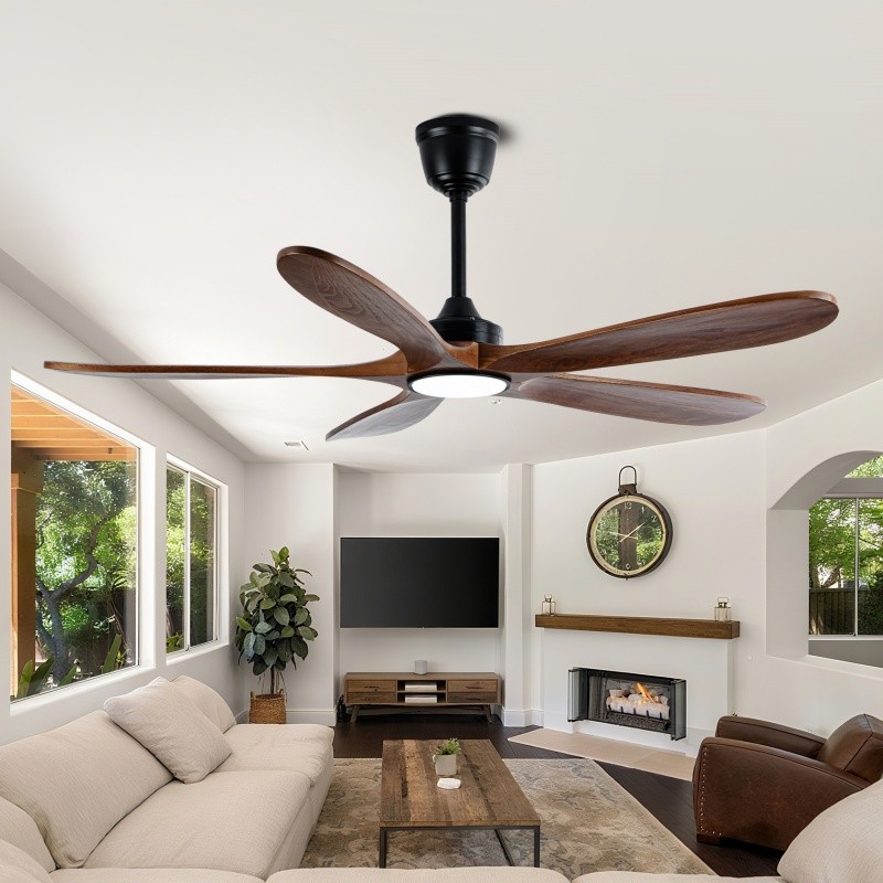 52" Modern Solid Wood Ceiling Fan w/Light 3CCT Noiseless Reversible APP/Remote