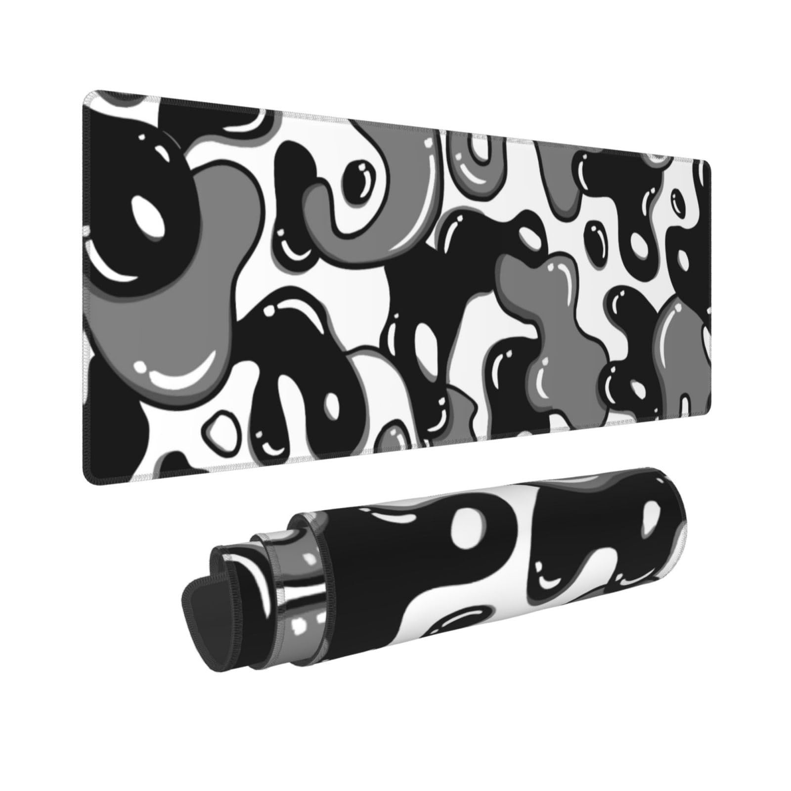Black White Geometric Japanese Mouse Pad Desk Mat 35.4" x 15.7" Abstract Exte...