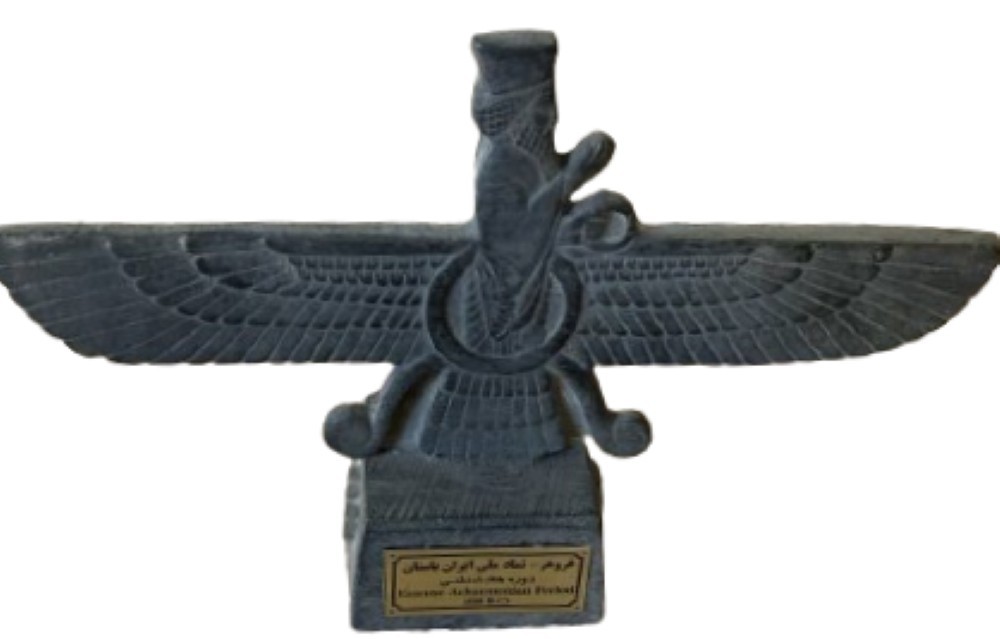 Handmade Farvahar Statue – 6” x 4” | Charcoal Finish | Cultural Art Figurine |
