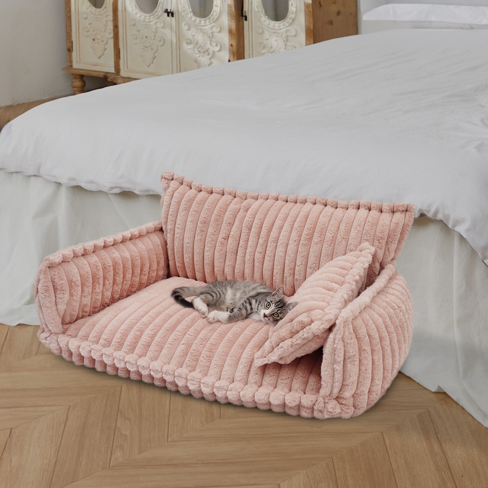 Pet Couch with Removable Washable Cover, Pet Couch Bed for Dog and Cat, Calming