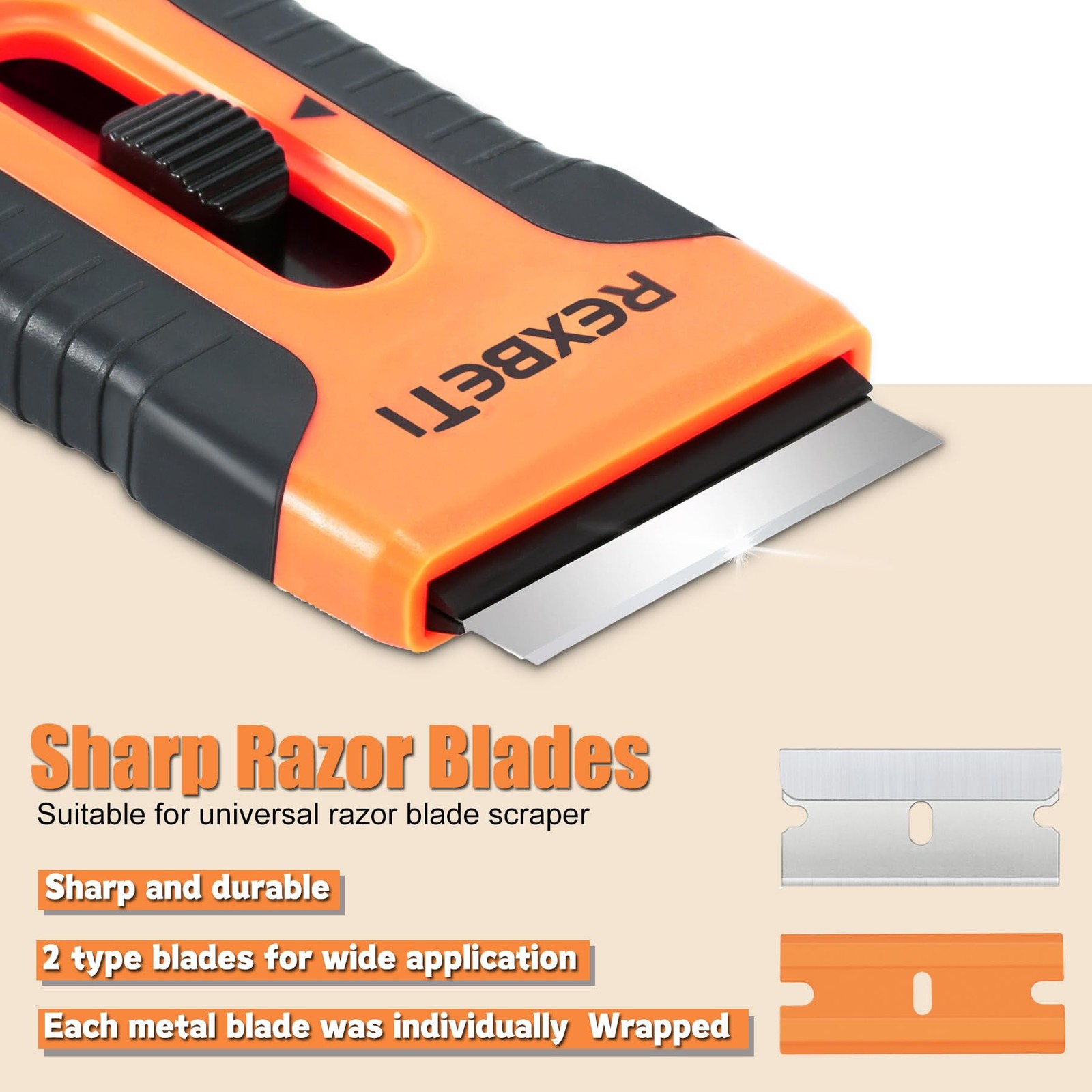 REXBETI Razor Blade Scraper Tool, 2 Pack Razor Scraper Set with Extra 80Pcs