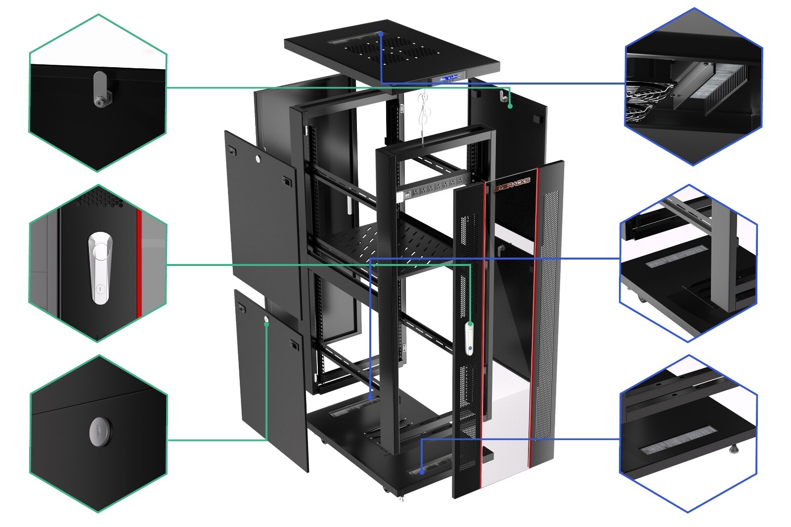 Sysracks 32U 32'' Deep IT Network Data Server Rack Cabinet
